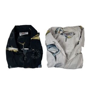 Lot of 2 Pacific Legend Black/White Ocean Angler Fish S/S‎ Cotton Button Down L